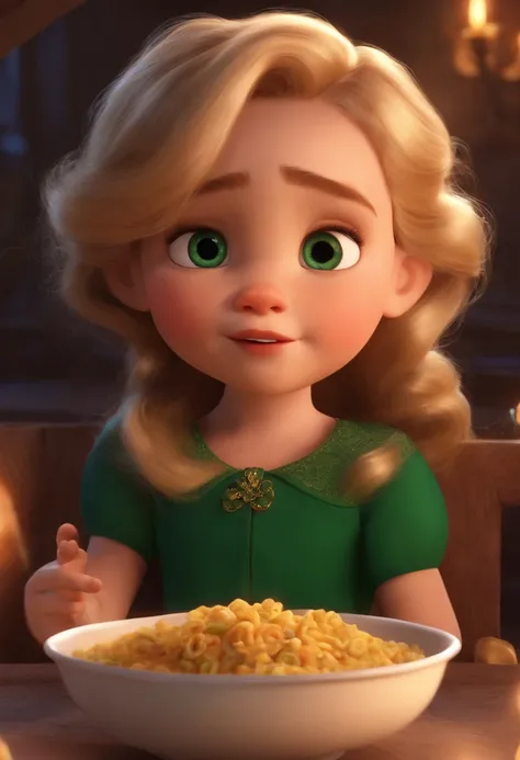 Um filme inspirado na Disney Pixar SOUL  (YOUNG WHITE CHILD GIRL WITH BLOND STRAIGHT HAIR, BOW IN THE HAIR AND GREEN EYES ) dentro A cena estar na arte distinta do estilo PIXAR