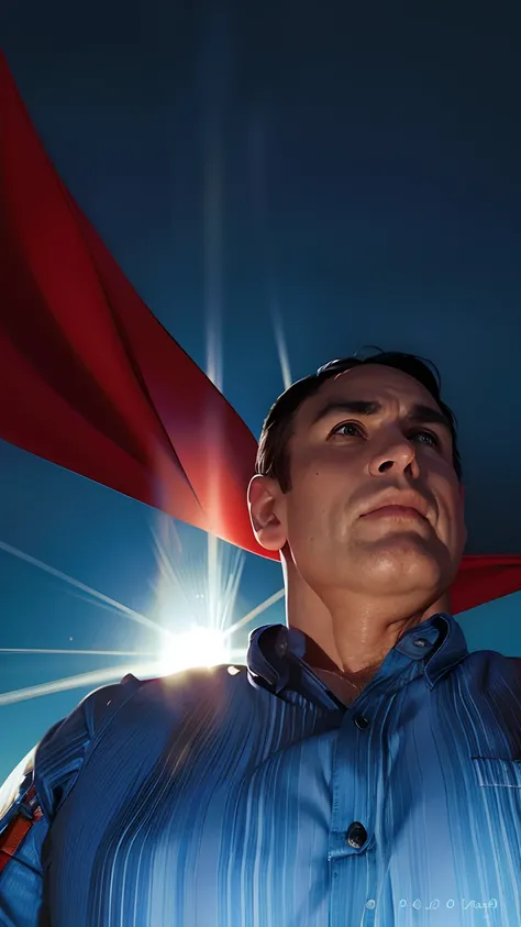 Um homem de 40 anos de idade, cor morena, Disney Pixar style and wearing superhero superman costume.