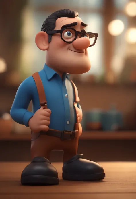 Cartoon character of a man with black glasses and a blue shirt, animation character, Caractere estilizado, animation style rendering, 3D estilizado, Arnold Maya render, 3 d render stylized, toon render keyshot, Personagem 3D, Personagem 3D, 3d rendering st...