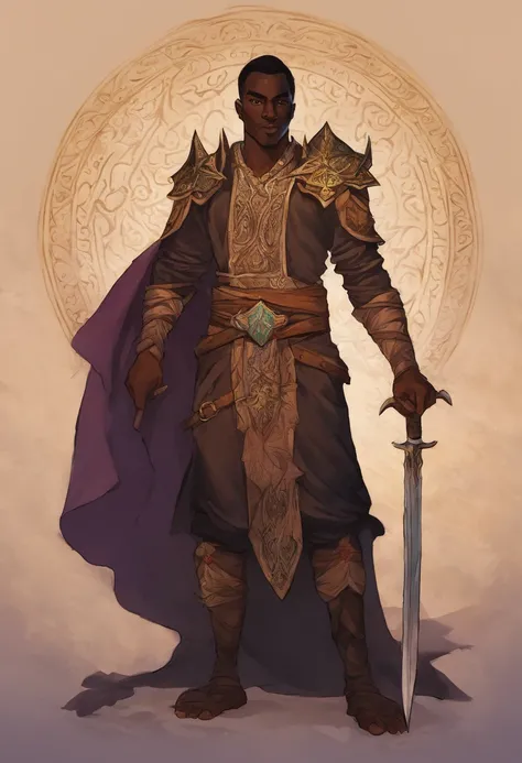 A handsome dark skinned elven god with embriodered clothing