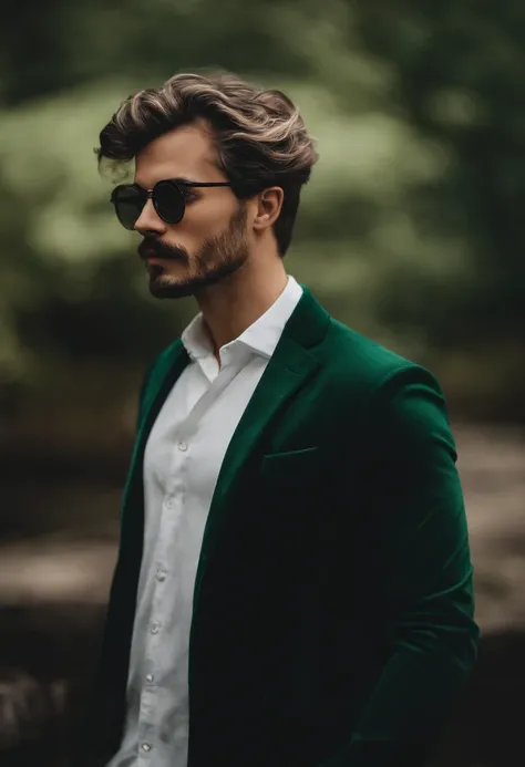 Imagem realista de um homem com curto, gradient hair, Green Eyes Glasses, branco, bigode e cavanhaque