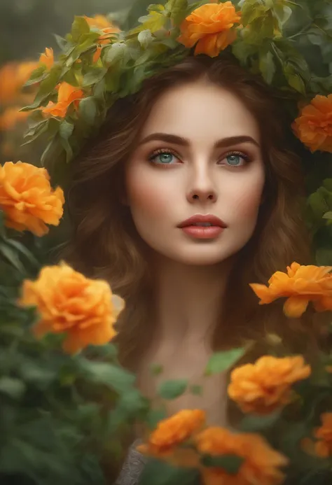 A girl in a garden, oil painting, beautiful detailed eyes, beautiful detailed lips, extremely detailed face and eyes, long eyelashes, medium:1.5, ultra-detailed, photorealistic:1.37, vibrant colors, natural lighting, vivid flowers, lush greenery.