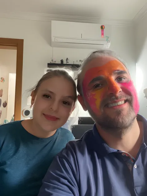 There is a man and a girl with face paint in, pintura facial, pintura facial, pintura facial, rosto pintado, pintura facial pintura facial pintura facial, pintura facial neon, imagem do avatar, pencil face, pintura do rosto do guerreiro vermelho, Dia - Glo...