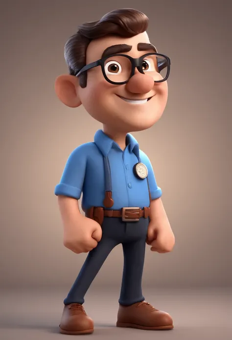 Cartoon character of a man with black glasses and a blue shirt, animation character, Caractere estilizado, animation style rendering, 3D estilizado, Arnold Maya render, 3 d render stylized, toon render keyshot, Personagem 3D, Personagem 3D, 3d rendering st...