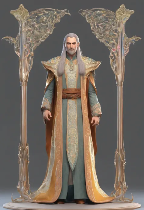 A handsome elvish god with fancy embroidered clothes and long hair