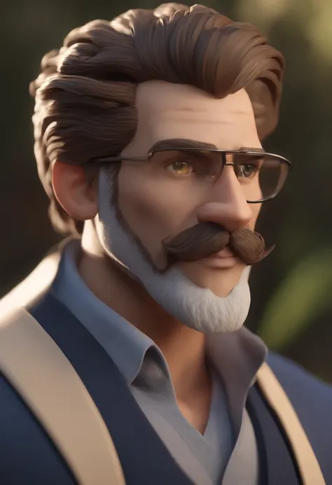 Personagem de desenho animado de um homem com cabelos castanhos e barba curta com nariz fino com uma camisa azul, um personagem animado, Caractere estilizado, animation style rendering, 3D estilizado, Arnold Maya render, 3 d render stylized, toon render ke...