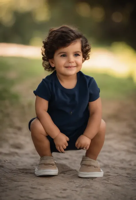 menino: Miguel, aproximadamente 5 anos de idade, cabelo curto estilo Disney, olhos castanhos e sorrisos. garota: Giovana, 2 anos, longos cabelos pretos e olhos azuis. scenecy: Miguel and Giovana are in a cozy little house in the valley, ao fundo um dia ens...