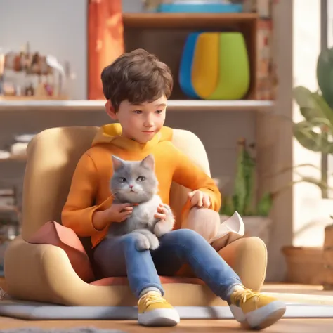 Lucas is a 5-year-old boy with a cat on his lap