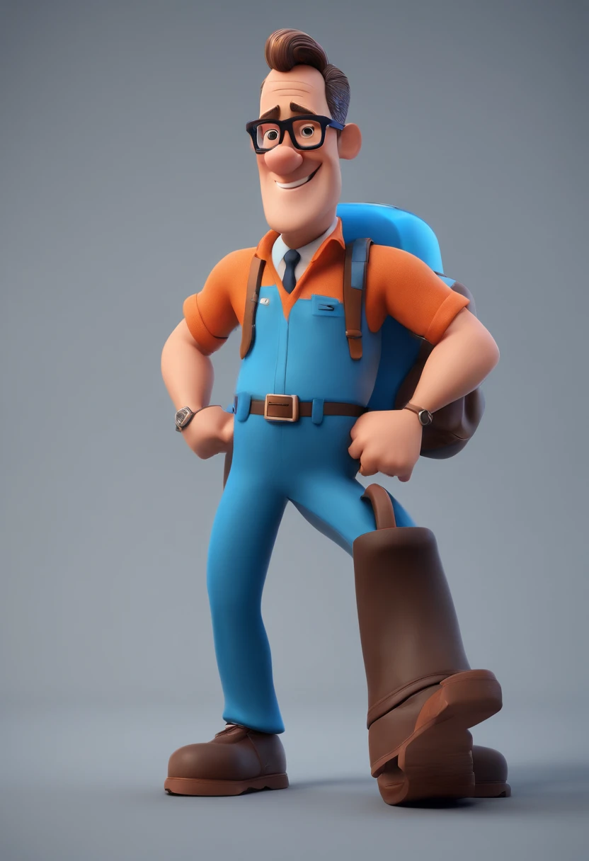 Cartoon character of a man with black glasses and a blue shirt, animation character, Caractere estilizado, animation style rendering, 3D estilizado, Arnold Maya render, 3 d render stylized, toon render keyshot, Personagem 3D, Personagem 3D, 3d rendering st...