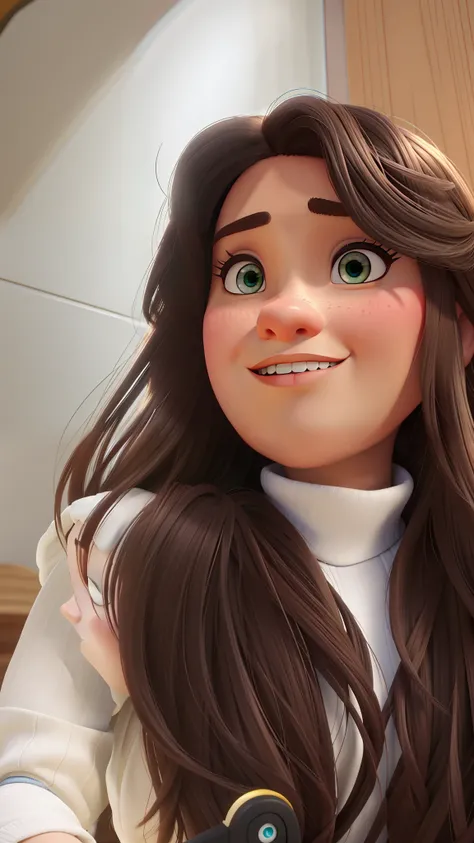 Uma mulher branc de cabelos e olhos castanho estilo Disney pixar, em alta qualidade, melhor qualidade.