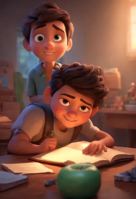 Image of a boy for a story in a video for youtube in pixar format he is Garrafito is the questioner and would like to be the leader of the class