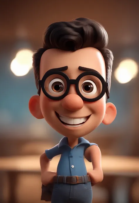 Cartoon character of a man with black glasses and a blue shirt, animation character, Caractere estilizado, animation style rendering, 3D estilizado, Arnold Maya render, 3 d render stylized, toon render keyshot, Personagem 3D, Personagem 3D, 3d rendering st...