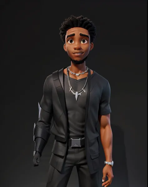 a black man with a necklace based on the black panther and white paint on the face like the black panther