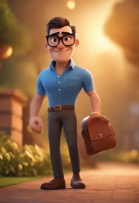 Cartoon character of a man with black glasses and a blue shirt, animation character, Caractere estilizado, animation style rendering, 3D estilizado, Arnold Maya render, 3 d render stylized, toon render keyshot, Personagem 3D, Personagem 3D, 3d rendering st...