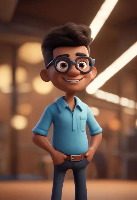 Cartoon character of a man with black glasses and a blue shirt, animation character, Caractere estilizado, animation style rendering, 3D estilizado, Arnold Maya render, 3 d render stylized, toon render keyshot, Personagem 3D, Personagem 3D, 3d rendering st...