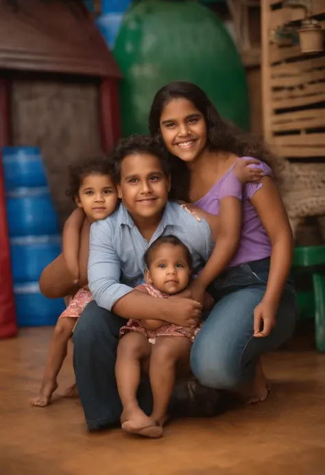 Menino Daniel de 6 anos , Chubby brown guy clinging to dad and 3-year-old sister,cabelos amarados