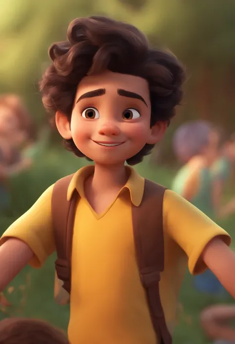 Image of a boy for a story in a YouTube video in Pixar format, Hes the little allabester, Hes the class leader, Hes outgoing, Playful and gets up for a lot of things, cabelo curto