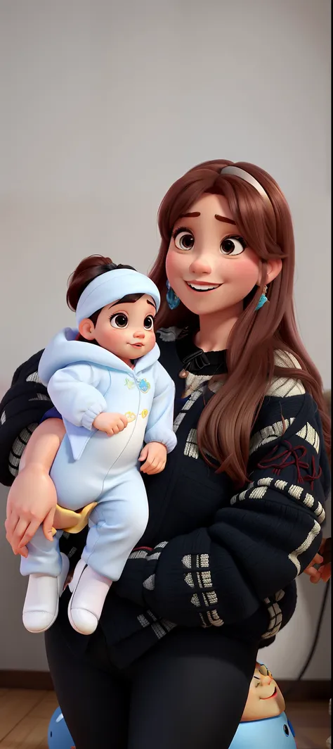 Uma mulher com uma bebe estilo disney Pixar