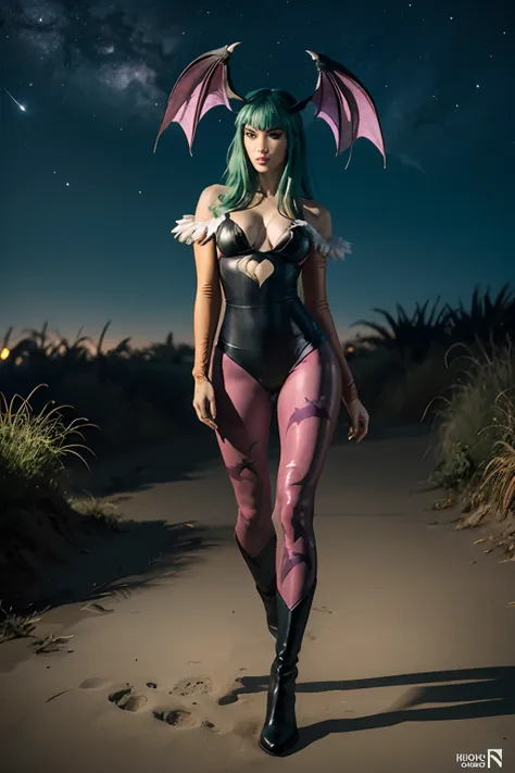 megan fox em creative artistry print de morrigan aensland personagem do jogo darkstalkers em estilo hiper realista, with bat win...