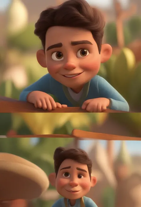 (high-quality, 4k, detailed) A boy named Pedro, the protagonist of a Pixar-style animated story for a YouTube video. Pedro is an enthusiastic and outgoing character who serves as the leader of his class. He has a playful and mischievous nature, always read...