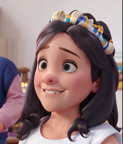 UMA MENINA CABELO CARACOLADO ESTILO DISNEY PIXAR, ALTA QUALIDADE, MELHOR QUALIDADE