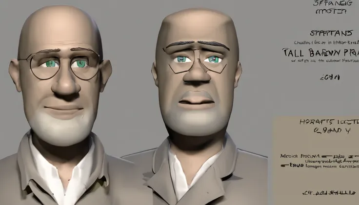 Criar um personagem no estilo Pixar. Trata-se de um homem de 35 anos, com barba, pardo, com cabelos pretos curtos e um quiff, e olhos pretos. Ele deve estar na frente de um carrobranco, Trabalha como motorista