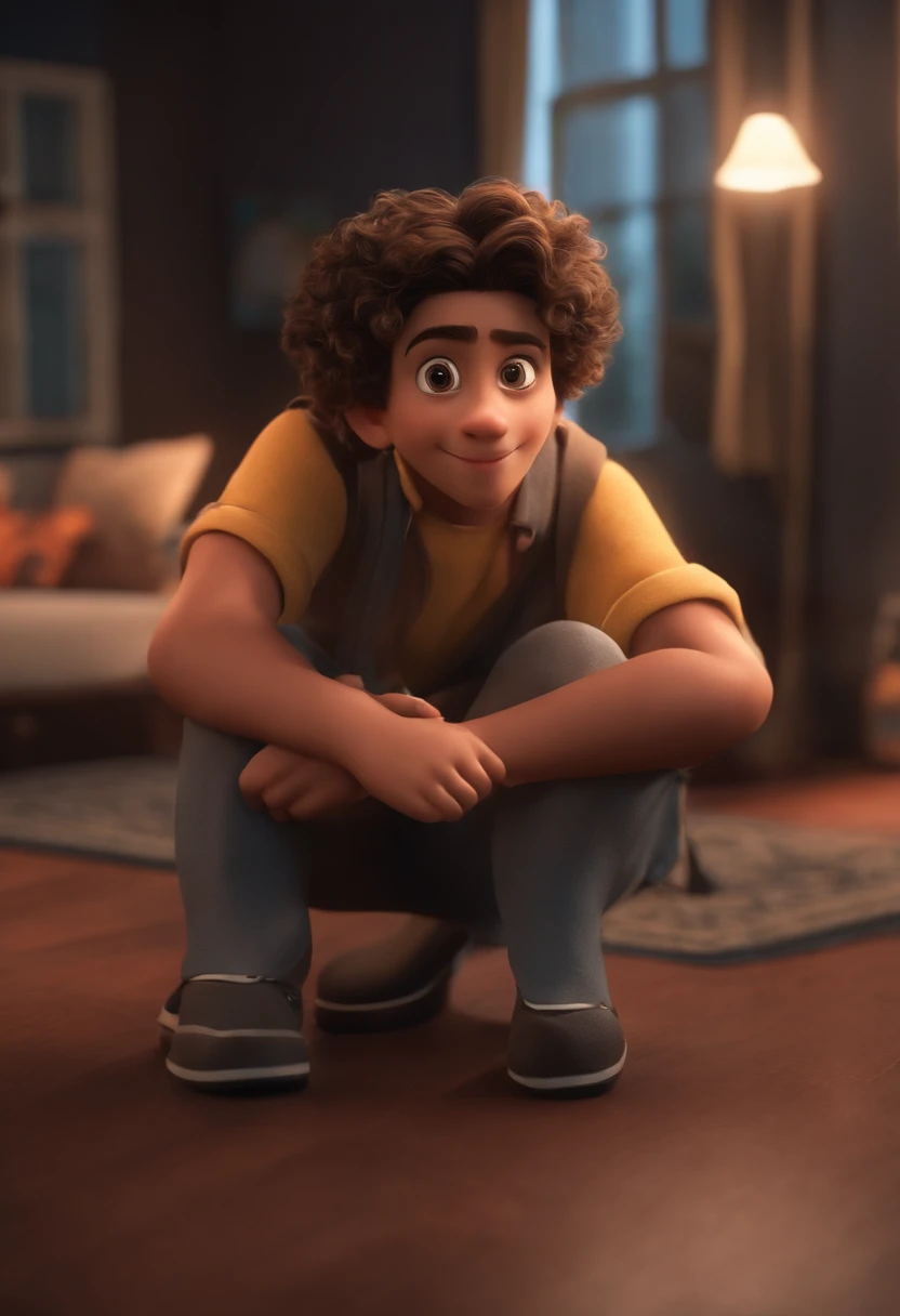 Teen Boy Image for YouTube Video Story in Pixar Format, Hes big, Hes the class leader, Hes outgoing, Playful and lifts a lot, cabelo super curto, na laterais mais baixas que o topo, Very small,ondulado preto, olhos castanhos