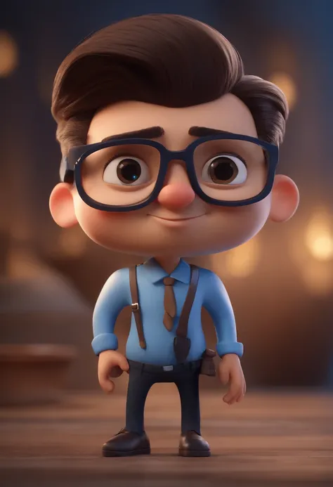 Cartoon character of a man with black glasses and a blue shirt, animation character, Caractere estilizado, animation style rendering, 3D estilizado, Arnold Maya render, 3 d render stylized, toon render keyshot, Personagem 3D, Personagem 3D, 3d rendering st...