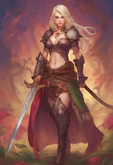 Full Body Portrait, Fantasy style, Female warrior, Longsword in hand, Dungeons & Dragons, Elf