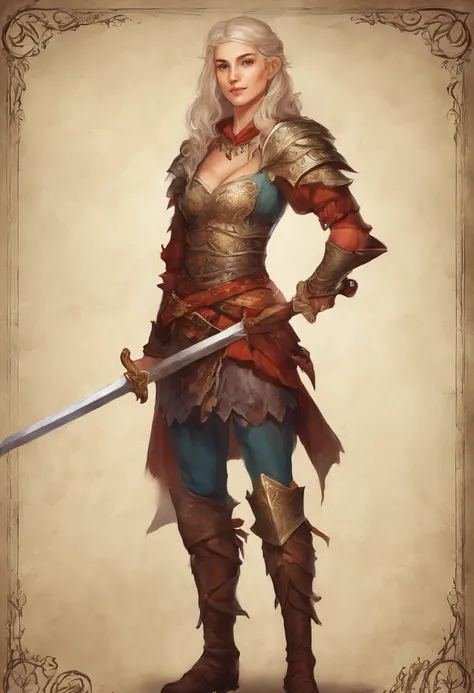 Full Body Portrait, Fantasy style, Female warrior, Longsword in hand, Dungeons & Dragons, Elf