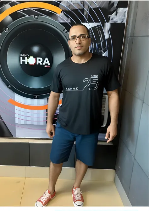 arafed man standing in front of a wall with a large speaker, Henry Alvim Correa, andrea rocha, by Robert Combas, edu souza, he is wearing a black t-shirt, by Antonio Parreiras, david rios ferreira, icaro carvalho, jorge lacera