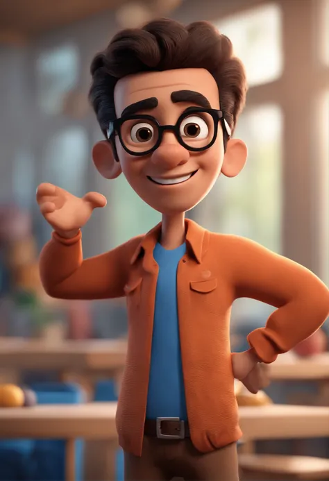 Cartoon character of a man with black glasses and a blue shirt, animation character, Caractere estilizado, animation style rendering, 3D estilizado, Arnold Maya render, 3 d render stylized, toon render keyshot, Personagem 3D, Personagem 3D, 3d rendering st...