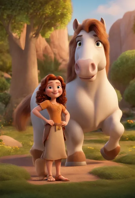 a Disney Pixar movie poster showing a white-skinned family. The father is the tallest, Tem barba curta, loiro, cabelos curtos e espinhosos. The mother has brown eyes and hair, shoulder-length and is slightly overweight. A menina tem 4 anos e cabelos castan...