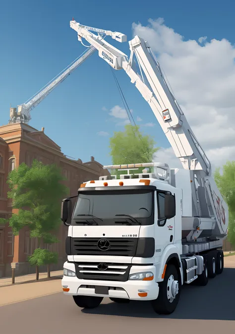 Create Disney pixar style 3D image of a white crane truck