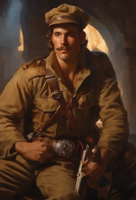 retrato de (homem sks) de bom humor, Lutador de rua, maCho atraente, design de personagens, dynamic lighting, tonalidade fria e brilhante, Pintura de Gaston Bussiere, Craig Mullins, j. C. LeyendeCker, Tone of Finland