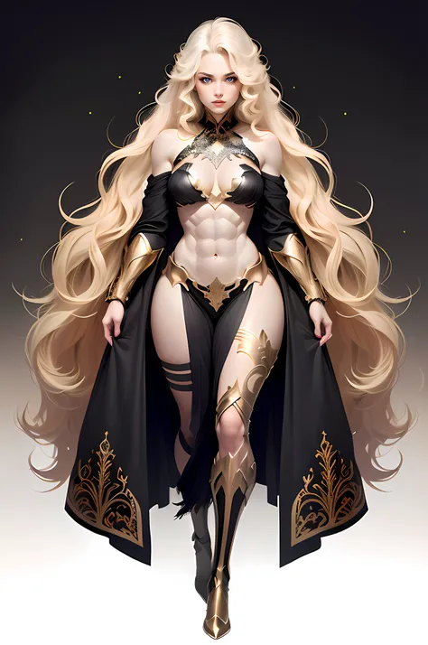 Coloring page Line art, Black and white, intricate line art, stunningly beautiful beast woman, monochrome, blonde long wavy hair, sparkling gold big eyes, abs, great proportions, full body shot, background, anime coloring page, fantasy, portrait, coloring ...