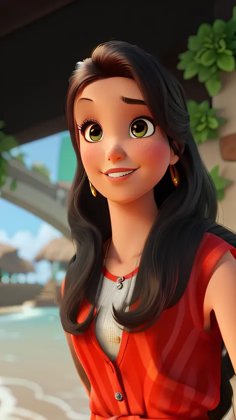 uma mulher estilo pixar, cabelos pretos, morena,  alta qualidade, melhor qualidade