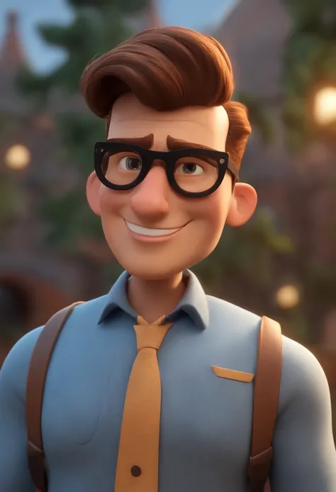 Cartoon character of a man wearing black glasses and a blue shirt, um personagem animado, Caractere estilizado, animation style rendering, 3D estilizado, Arnold Maya render, 3 d render stylized, toon render keyshot, Personagem 3D, Personagem 3D, 3d renderi...