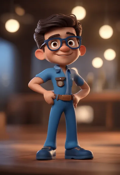 Cartoon character of a man with black glasses and a blue shirt, animation character, Caractere estilizado, animation style rendering, 3D estilizado, Arnold Maya render, 3 d render stylized, toon render keyshot, Personagem 3D, Personagem 3D, 3d rendering st...