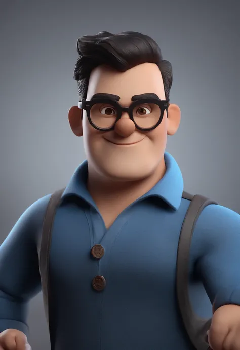 Cartoon character of a man with black glasses and a blue shirt, animation character, Caractere estilizado, animation style rendering, 3D estilizado, Arnold Maya render, 3 d render stylized, toon render keyshot, Personagem 3D, Personagem 3D, 3d rendering st...