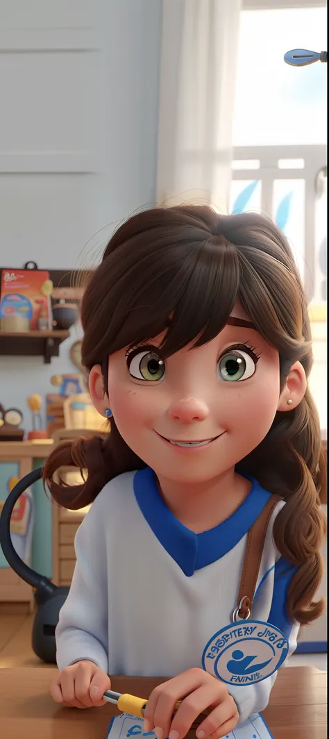 A Disney Pixar Family, alta qualidade, melhor qualidade, uma menina e um pintinho