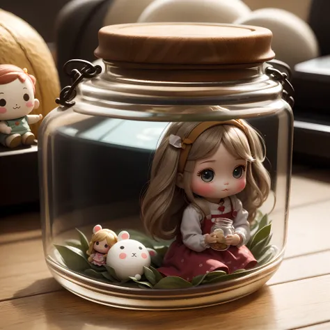 a sticker、There is a small doll in a small jar、Its a cute pose............、