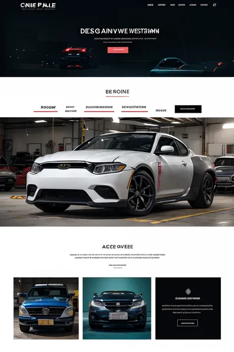 I want you to create the complete designer of a website for a frontEnd developer to develop, Crie o header, principal, Section & Booth, Create a UX design for a car repair shop, aplique palletas de cores que combinem com o tema,