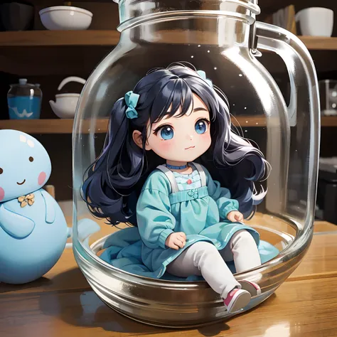 There is a small doll in a small jar、Its a cute pose..........、