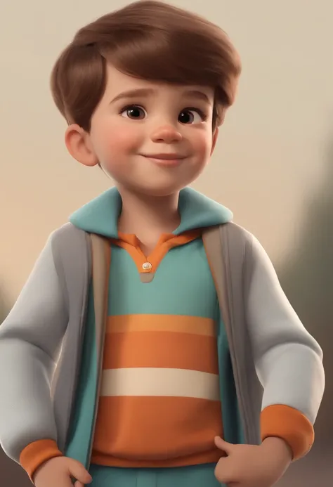 a happy cute kid standing short hair, vestindo uma fantasia espacial, , fundo branco, barnet, toon, estilo pixar, 3d, desenhos animados, rosto detalhado, asymmetrical 16k