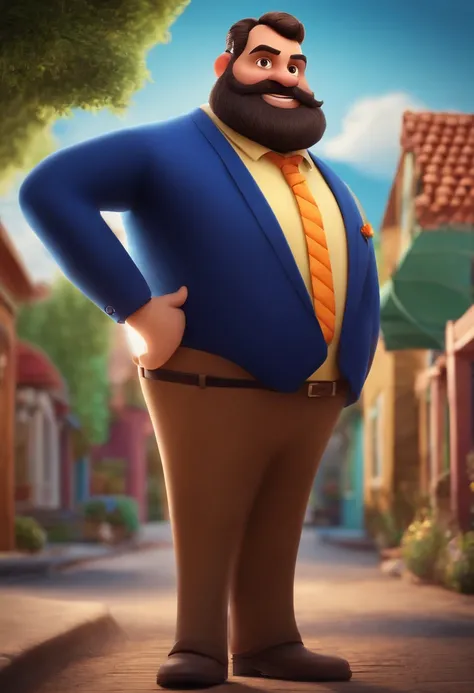 Image of a real estate agent in pixar style, ele e um bom vendedor, He is cauvo and has a beard .