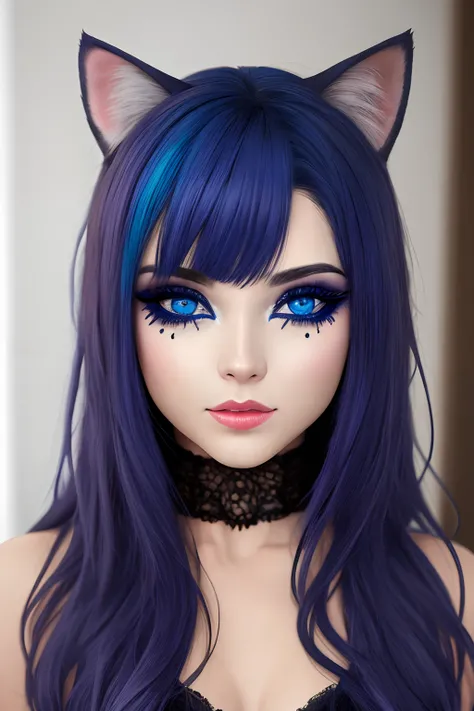 Crie um personagem com um sobretudo com capuz azul e mascara de gato cinza feita de metal com olhos azuis brilhantes