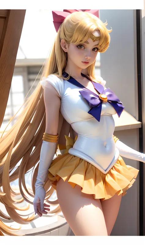 arafed woman in a costume posing for a picture, sailorvenus、a sexy、beautiful facial features、ayaka cosplay, the sailor galaxia. ...