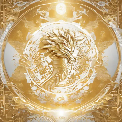 A logo、​masterpiece、(white backgrounid:1)、Golden Chinese dragon surrounded by white clouds、Deities々Halo、the wind、Deities、long wavy body、tusk、The upper part of the body、Fantasia、myth、hightquality、ighly detailed、​masterpiece、epic poem、Particle effect、Dynamic...