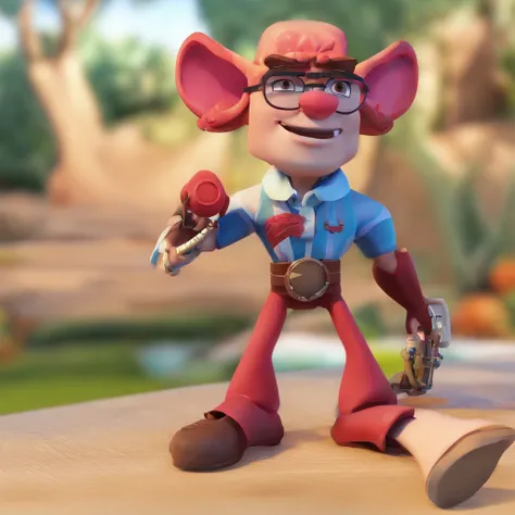 Criar um personagem no estilo Pixar. Trata-se de um homem de 35 anos, com barba levemente grisalha e alomgada no queixo, moreno escuro, tattoos on arms, com cabelos castanhos curtos e raspados na lateral, sign on the face near the nose, alargador pequeno n...